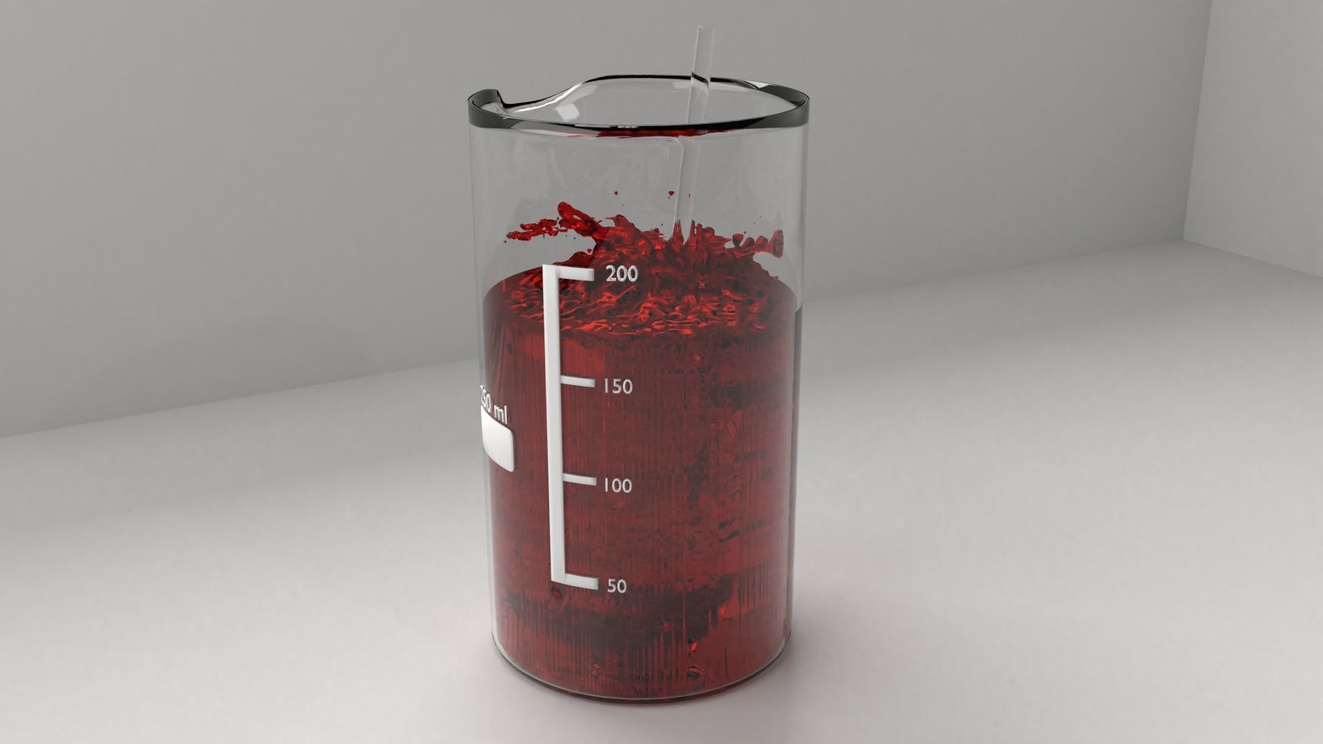 250 ml Glass Beaker with Liquid and Rod 3D model_1