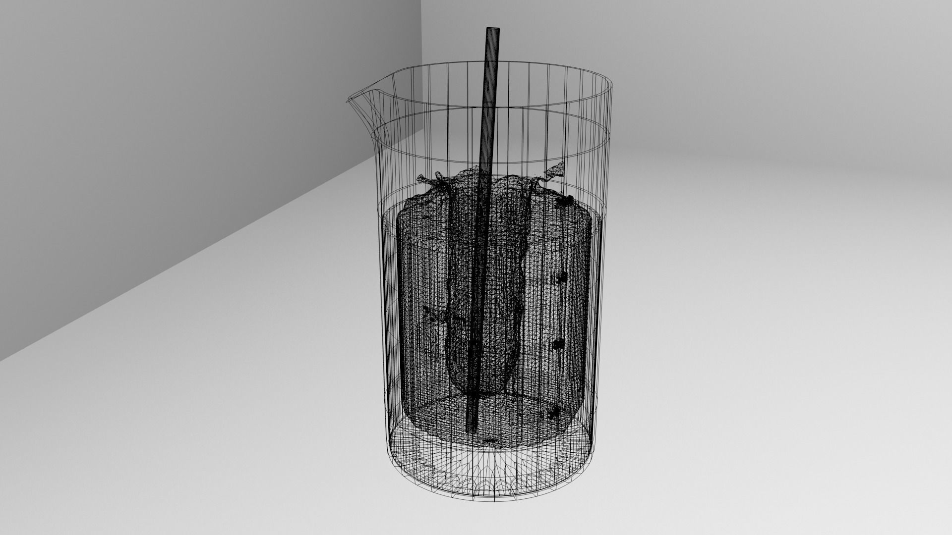 250 ml Glass Beaker with Liquid and Rod 3D model_6