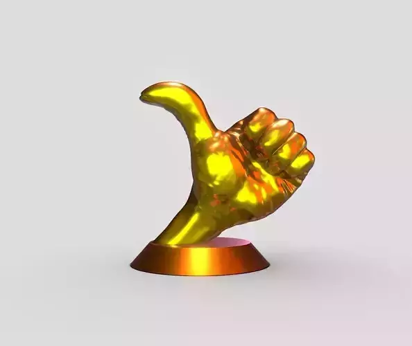 Satisfied golden thumbs up trophy 3D print model