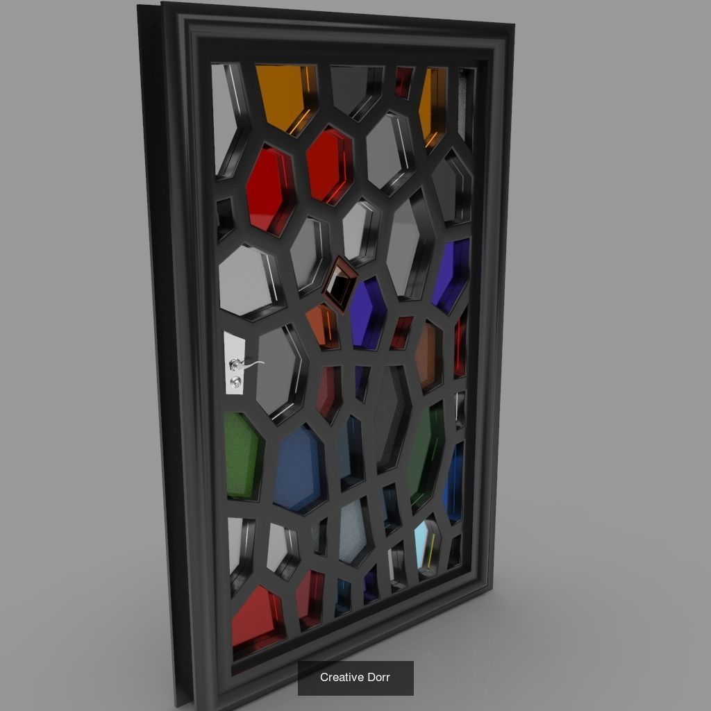 Doors stained glass window in frame 3D Model Collection_3