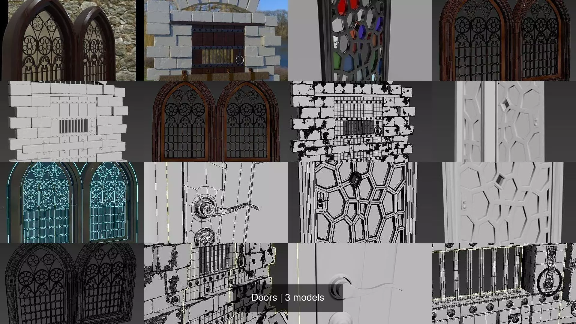 Doors stained glass window in frame 3D Model Collection_0