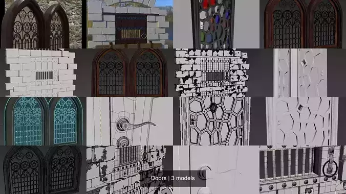 Doors stained glass window in frame 3D Model Collection