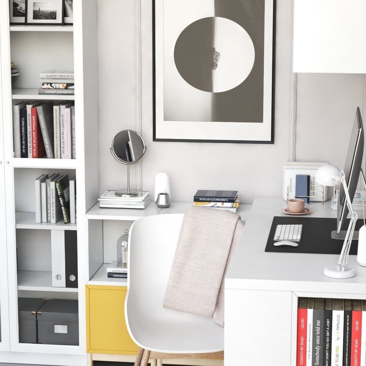 Corner workplace with EKET and BILLY OXBERG bookcase 3D model_4