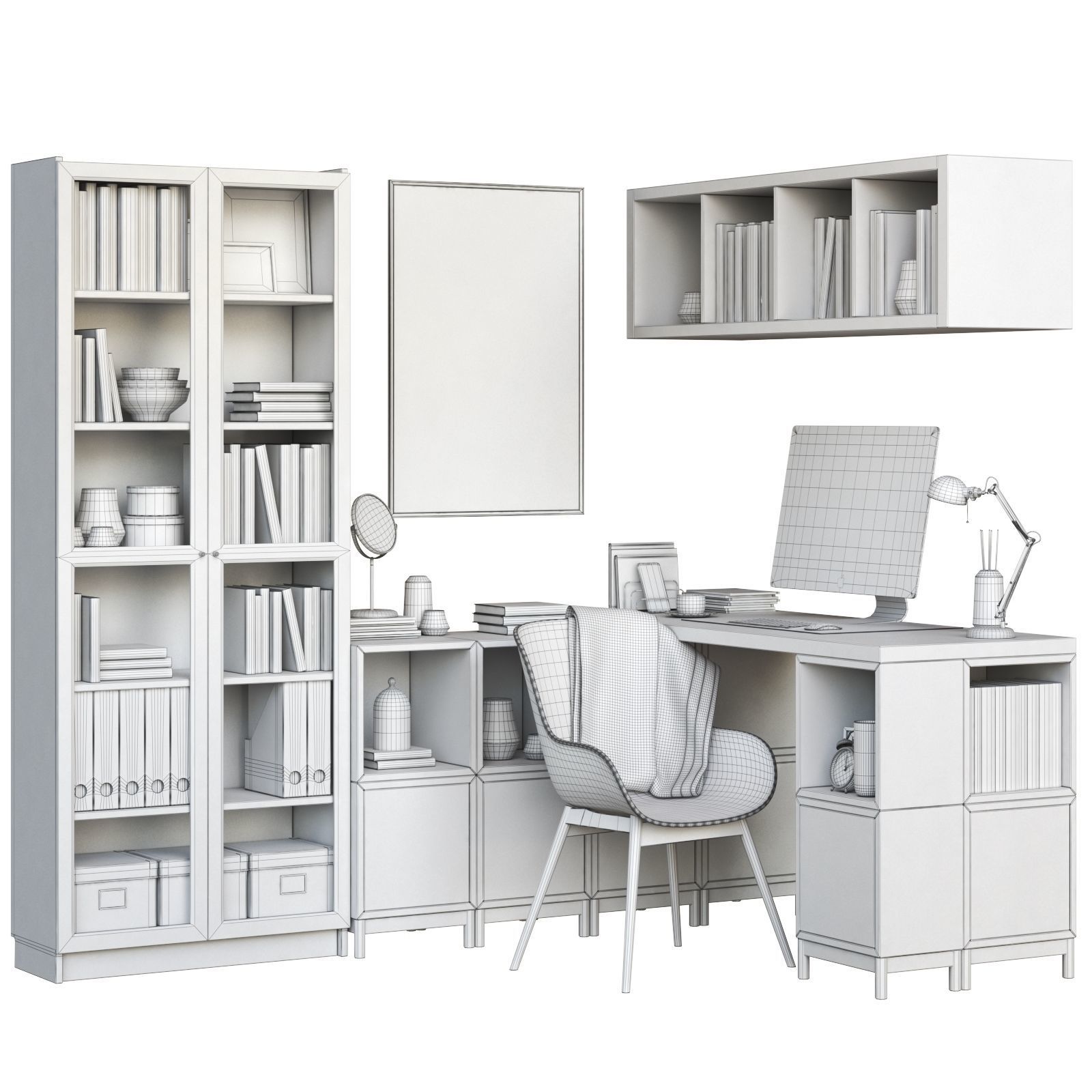 Corner workplace with EKET and BILLY OXBERG bookcase 3D model_2