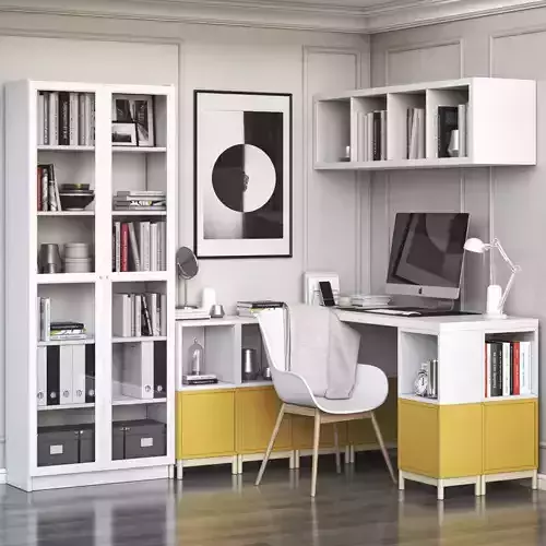 Corner workplace with EKET and BILLY OXBERG bookcase 3D model
