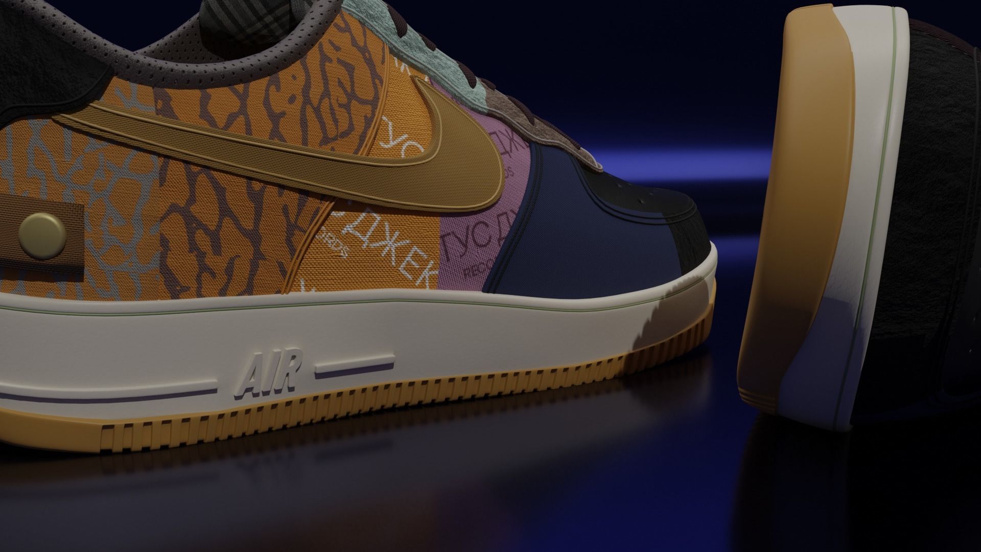 Nike Air Force 1 Cactus Jack Low-poly 3D model_2