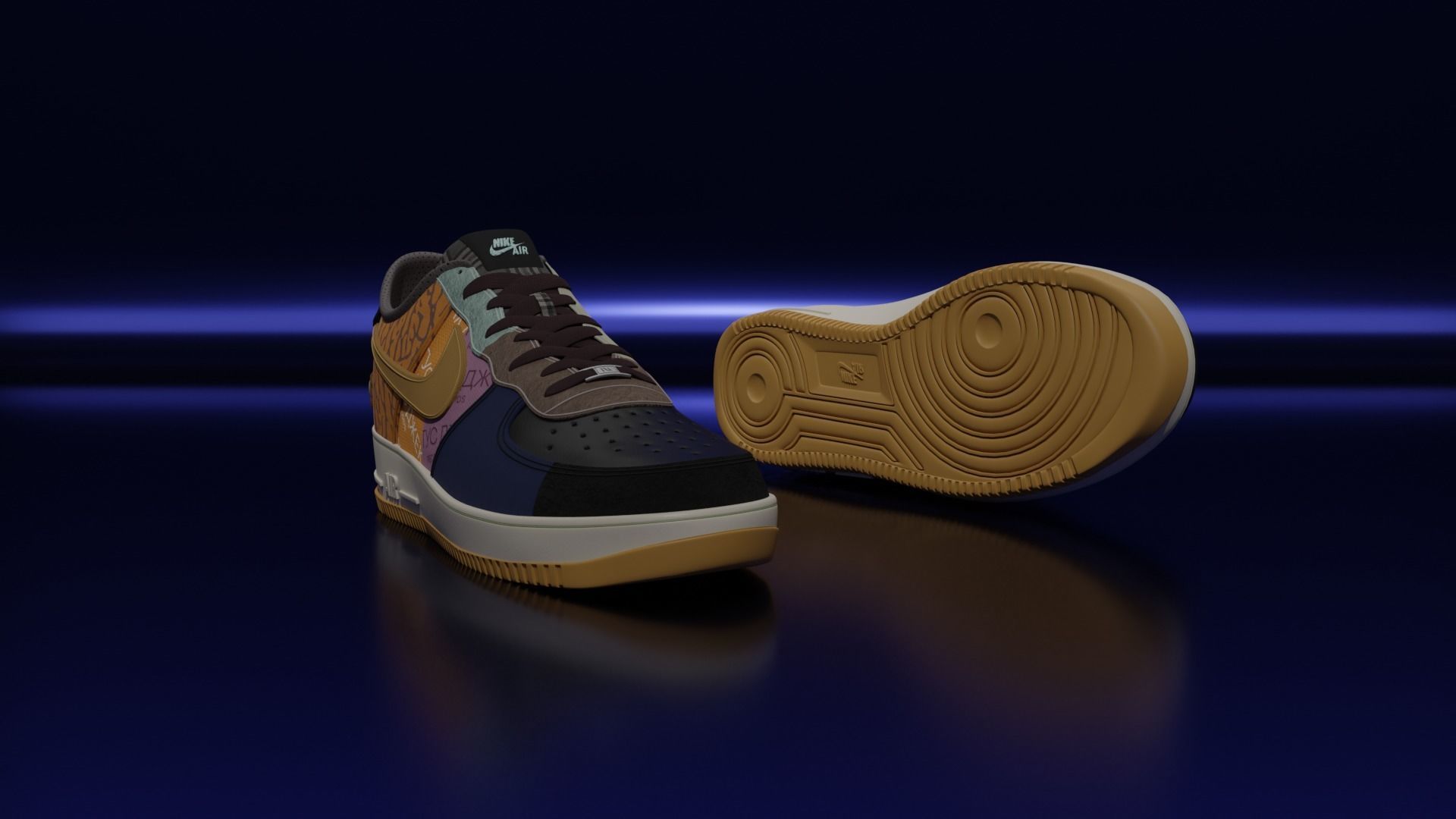 Nike Air Force 1 Cactus Jack Low-poly 3D model_1