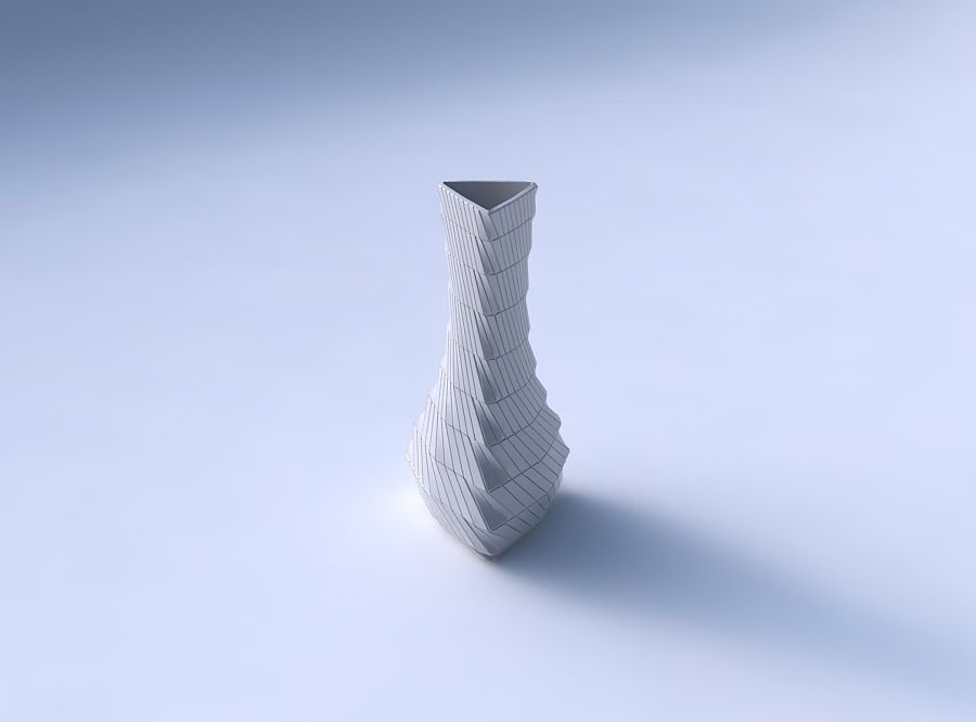 Vase puffy triangle with twisted grid plates 3D print model_3