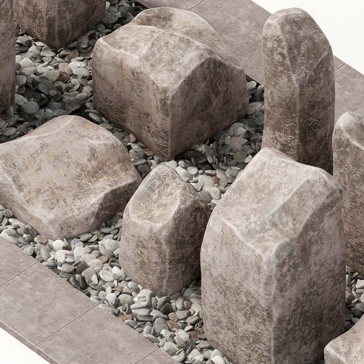 Square stone block pebble fundament n1  3D model_19