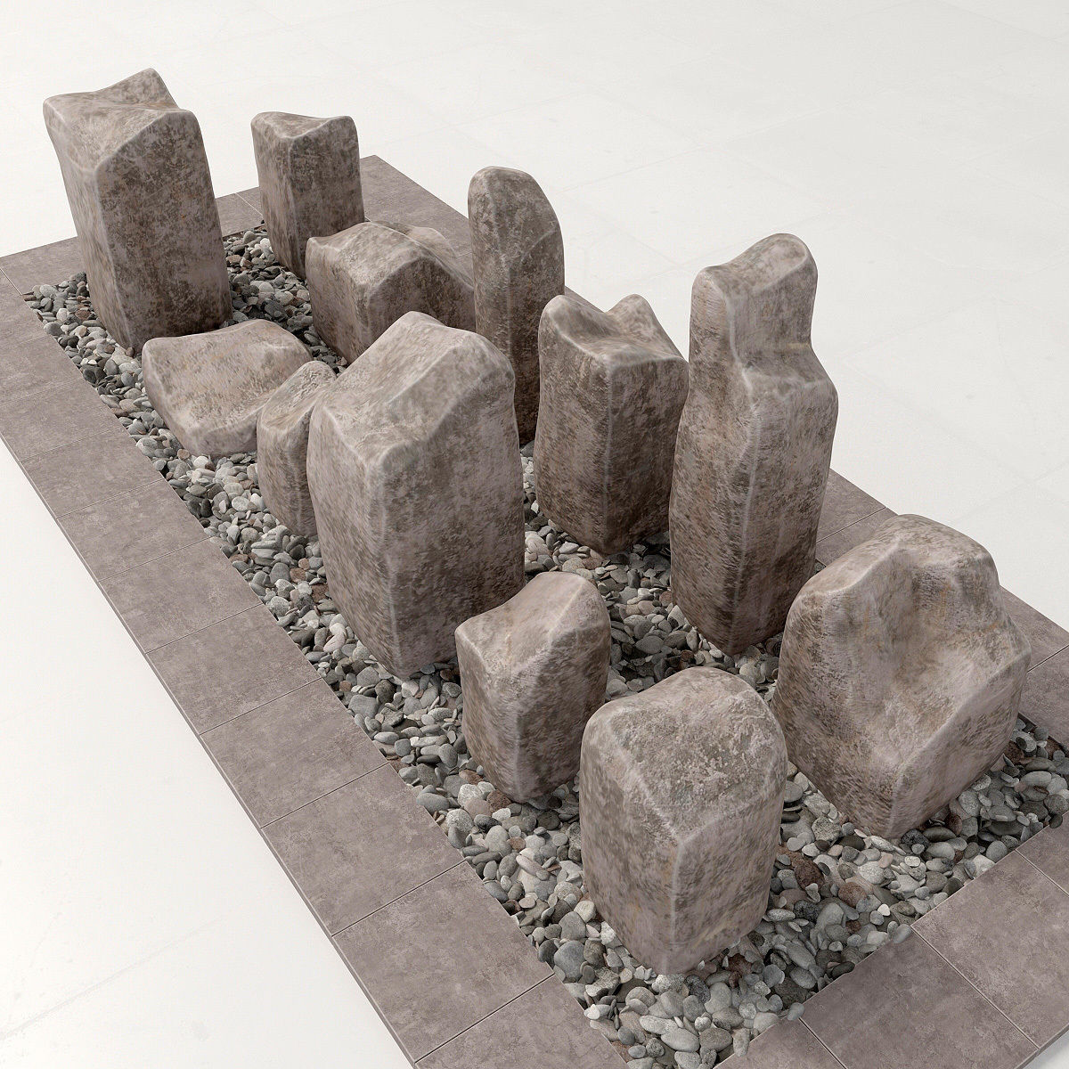 Square stone block pebble fundament n1  3D model_4