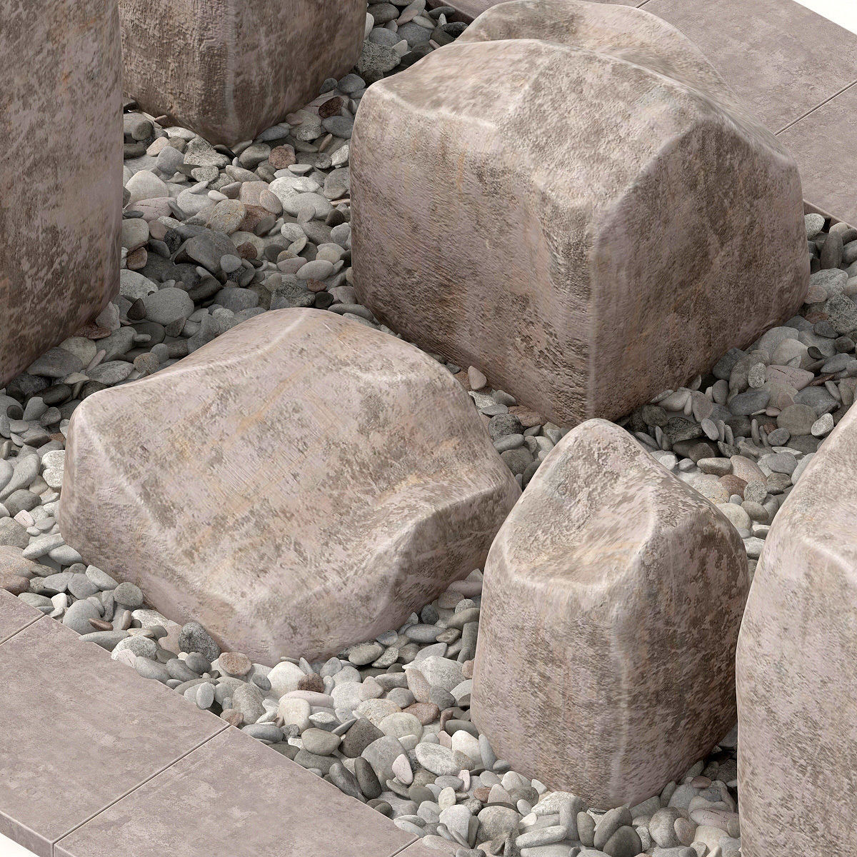 Square stone block pebble fundament n1  3D model_2