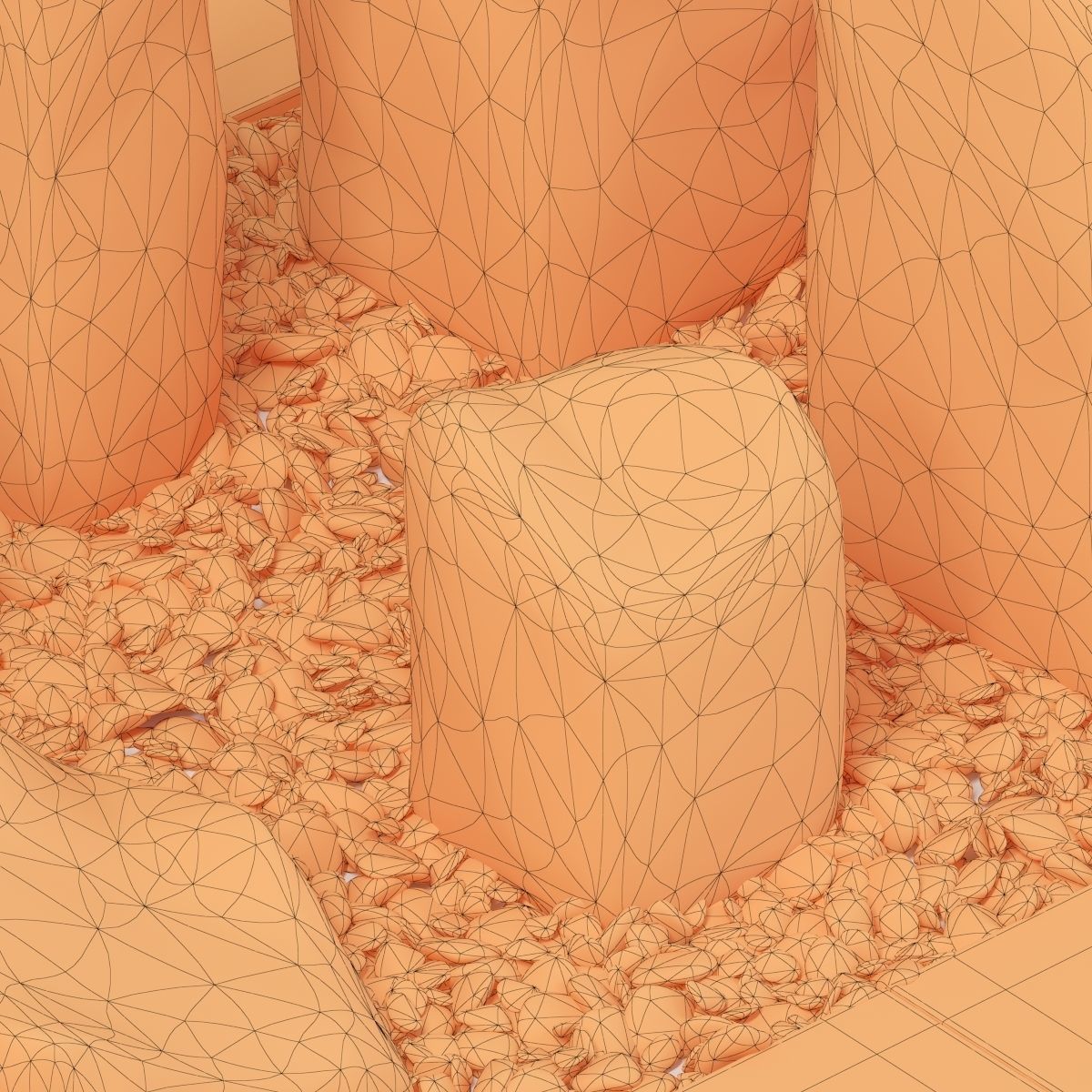 Square stone block pebble fundament n1  3D model_13