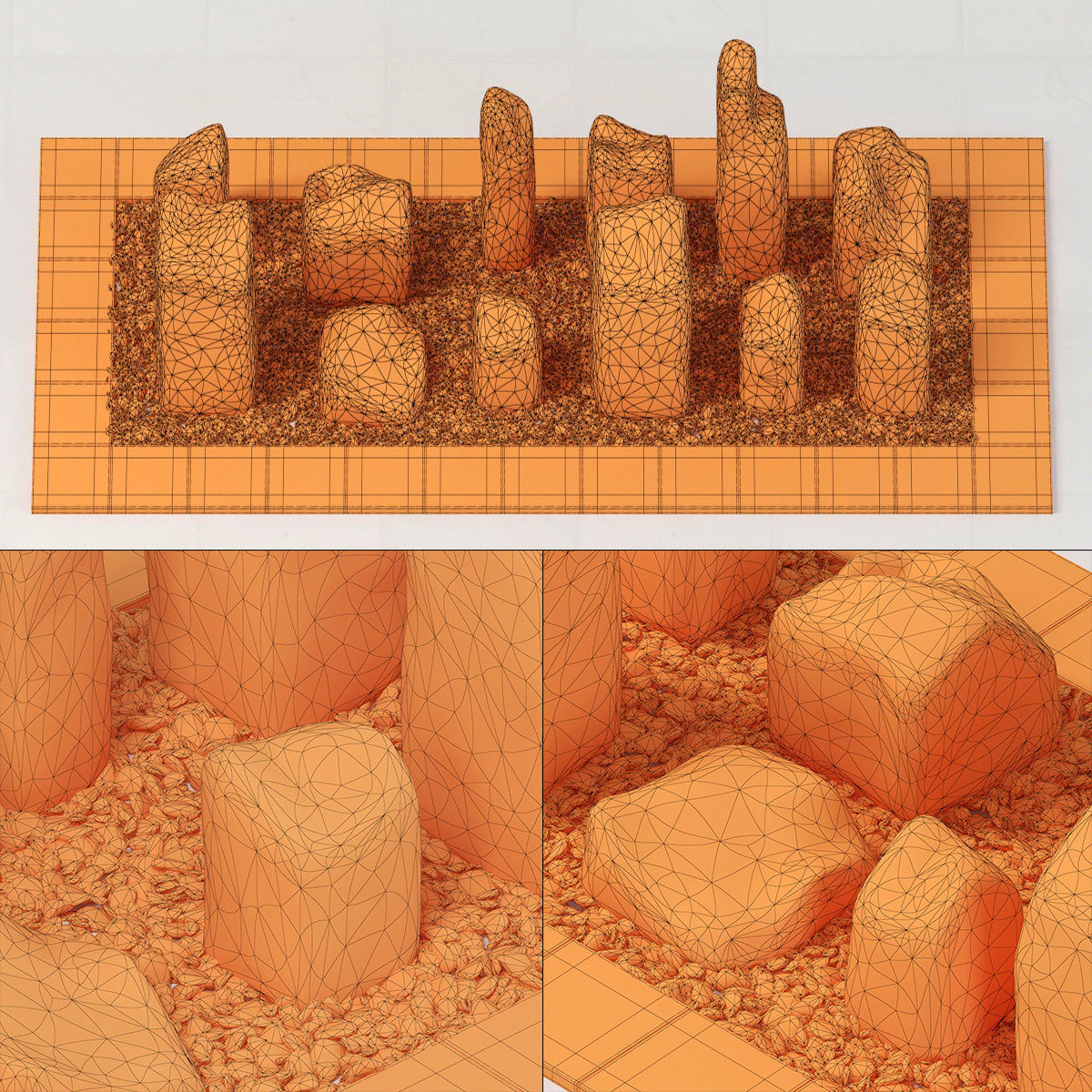 Square stone block pebble fundament n1  3D model_18