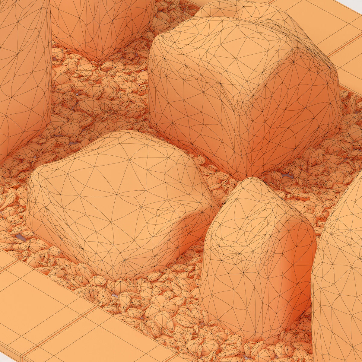 Square stone block pebble fundament n1  3D model_14