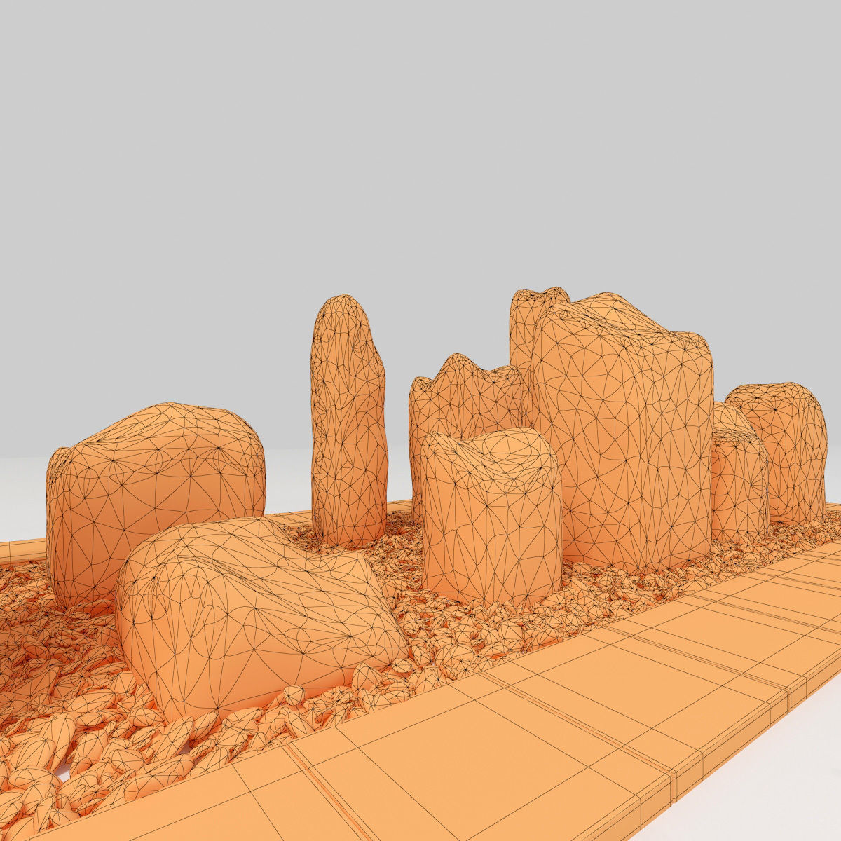 Square stone block pebble fundament n1  3D model_20