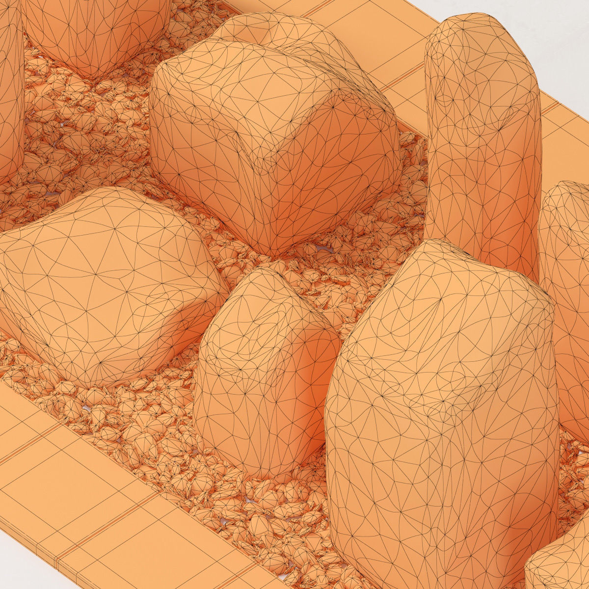 Square stone block pebble fundament n1  3D model_12