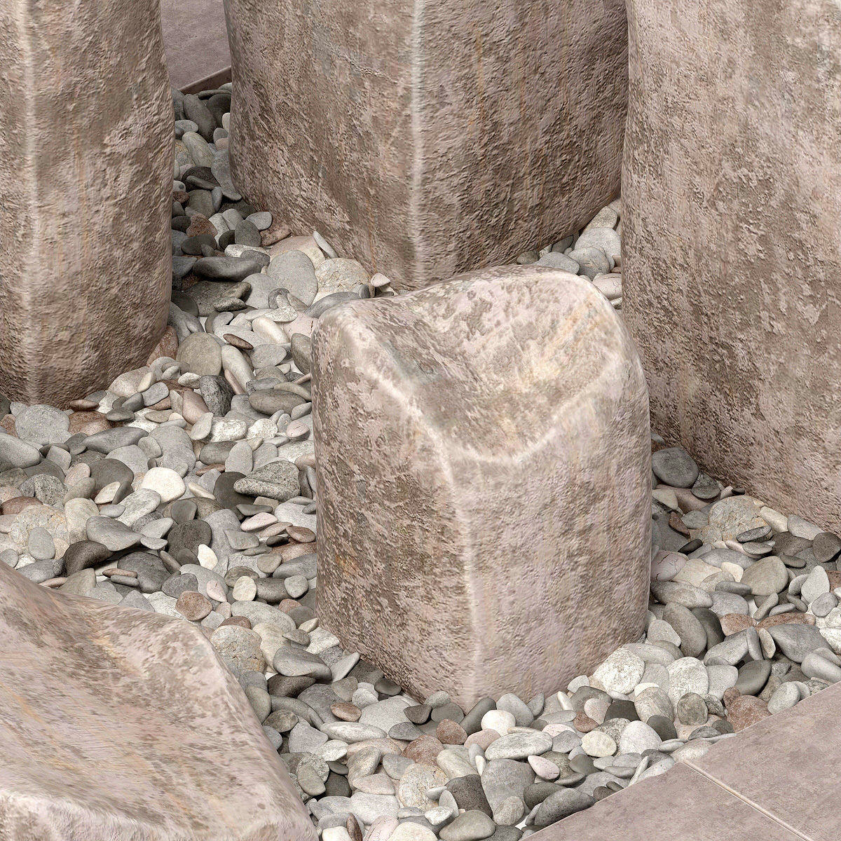 Square stone block pebble fundament n1  3D model_1