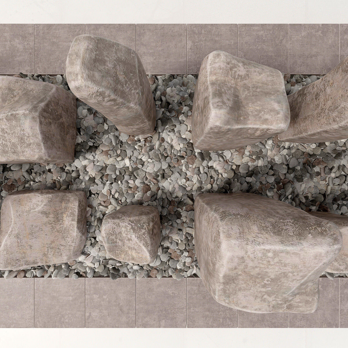 Square stone block pebble fundament n1  3D model_9