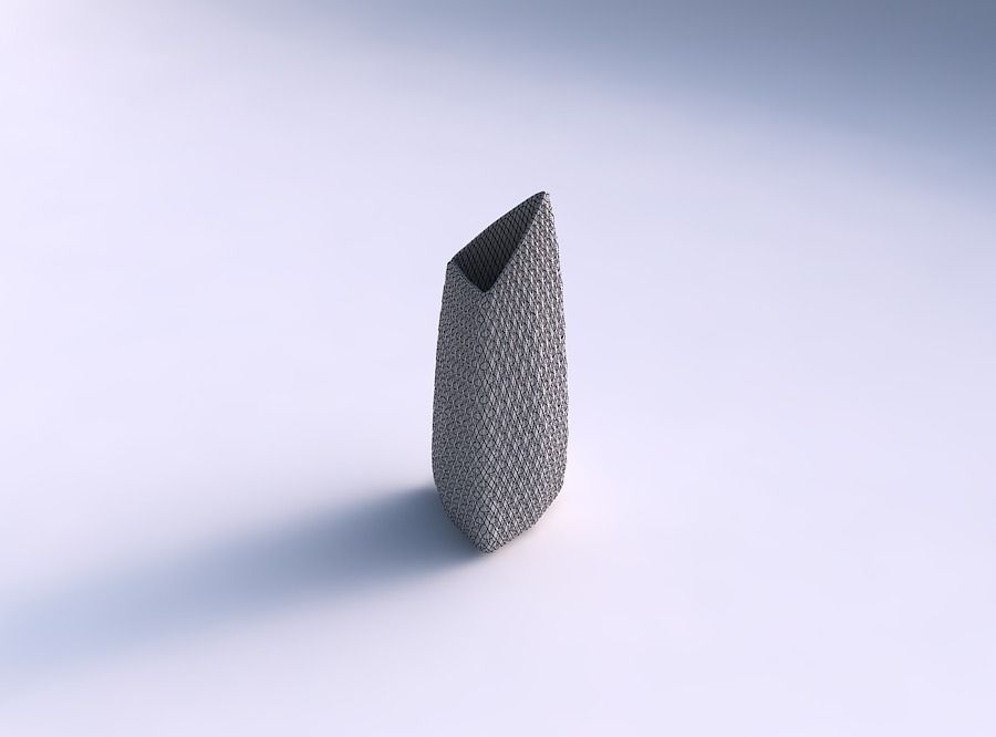 Vase tipped triangle with diagonal grid bulges 3D print model_5