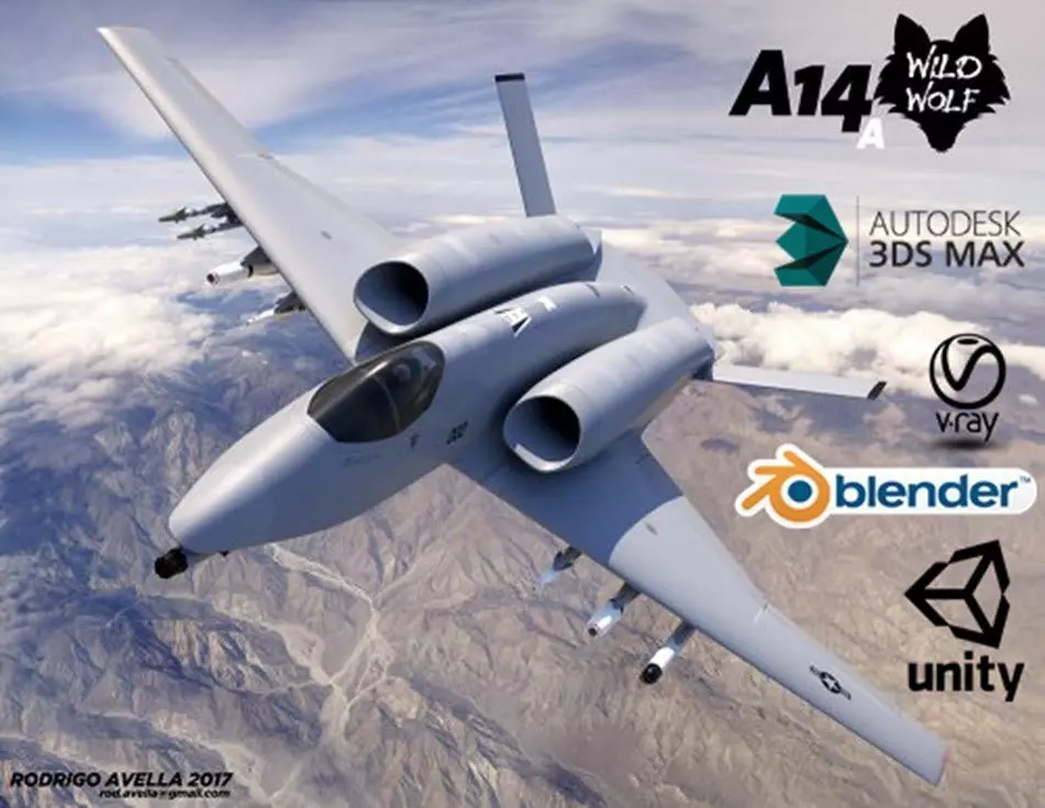 A-14A WILD WOLF stealth futuristic fighter concept jet 3D model_0