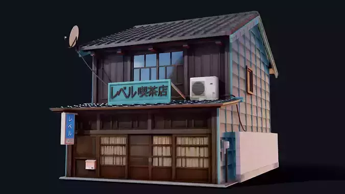 Coffee Shop of Shingawa Low-poly 3D model