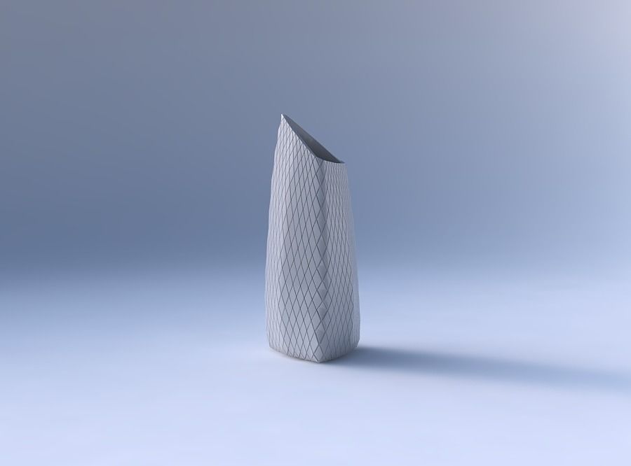 Vase tipped triangle with diagonal grid plates 3D print model_4