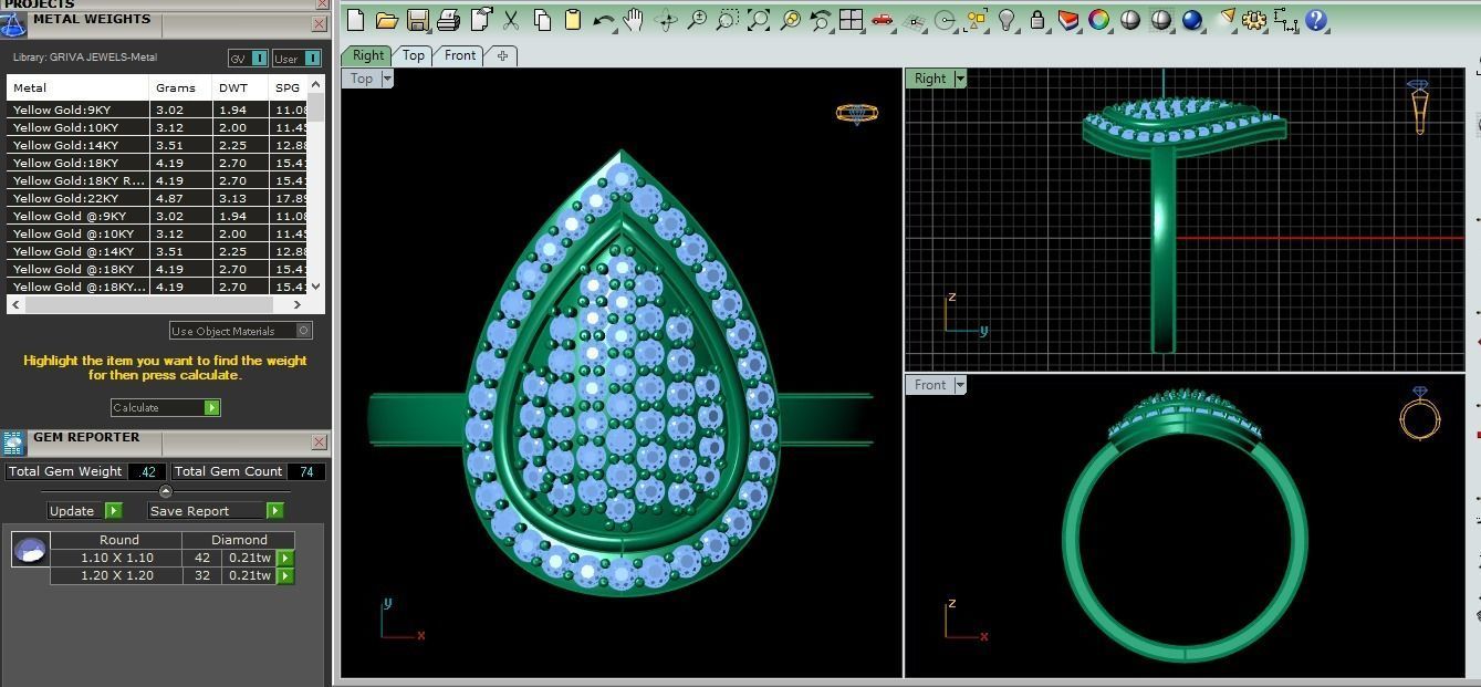 Big Pear Shape Woman Ring  3D print model_2