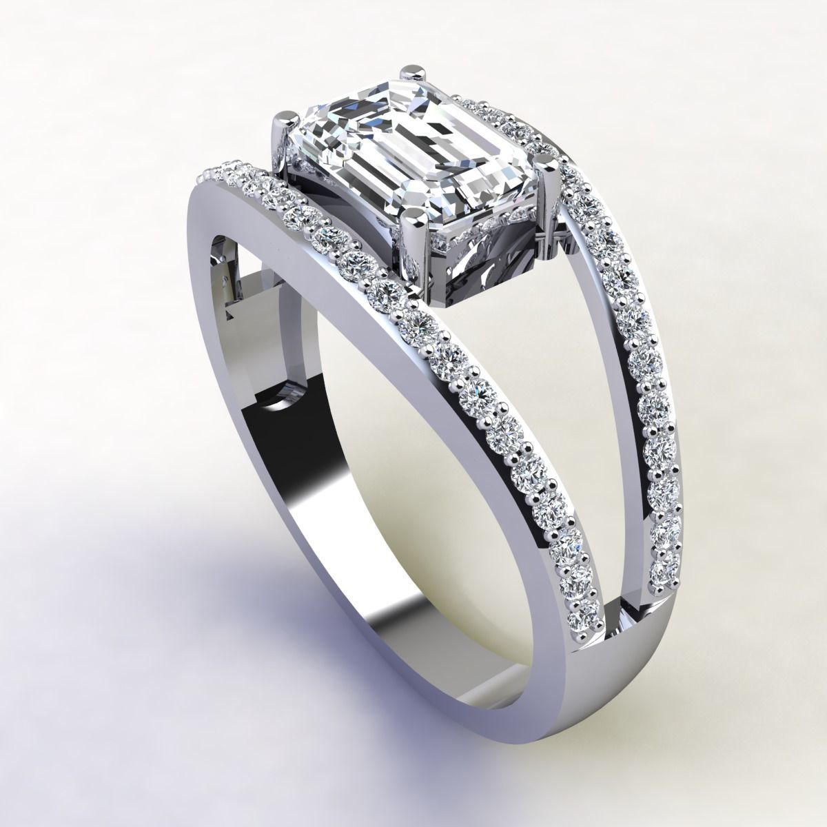 Emerald Center Diamond Ring  3D print model_12
