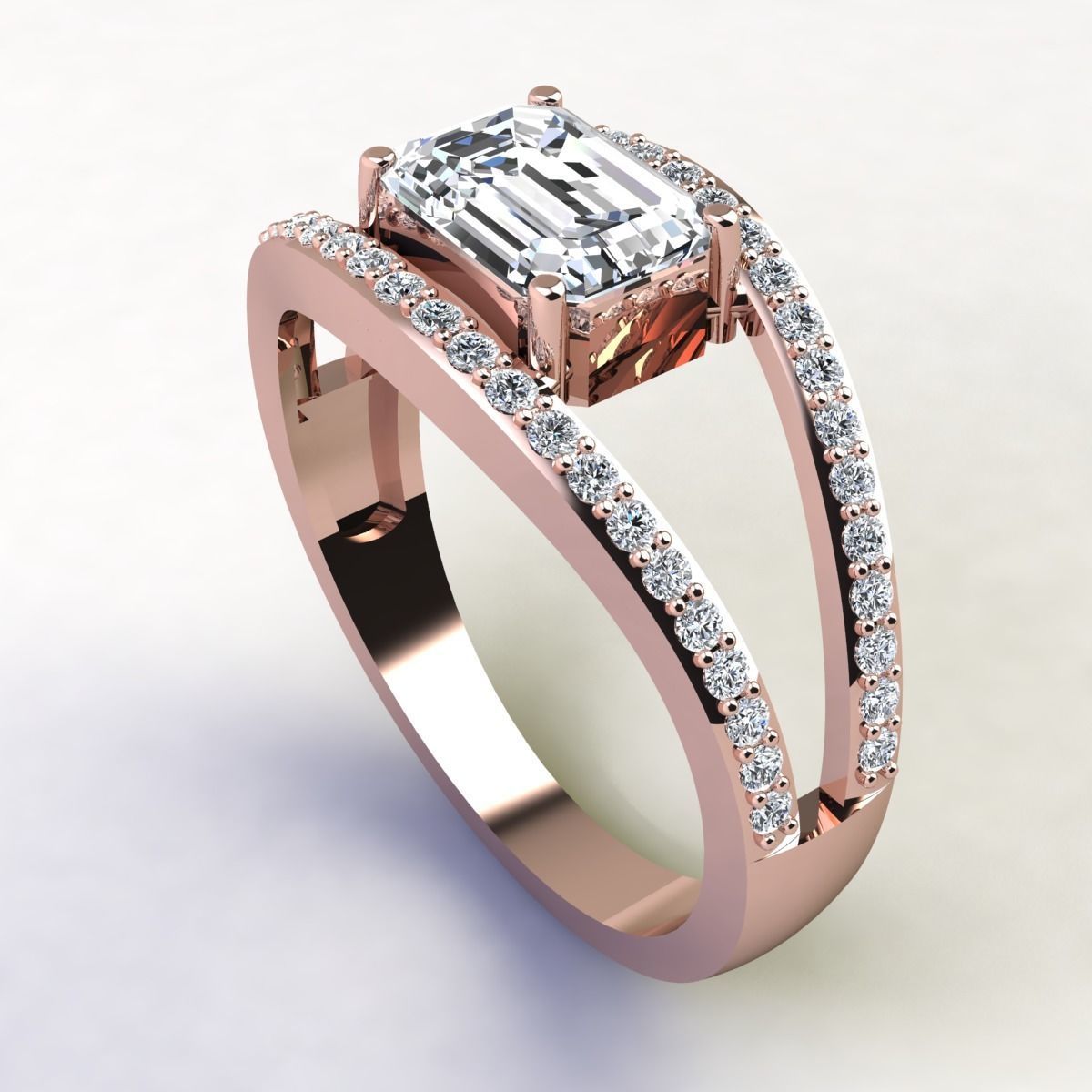 Emerald Center Diamond Ring  3D print model_11