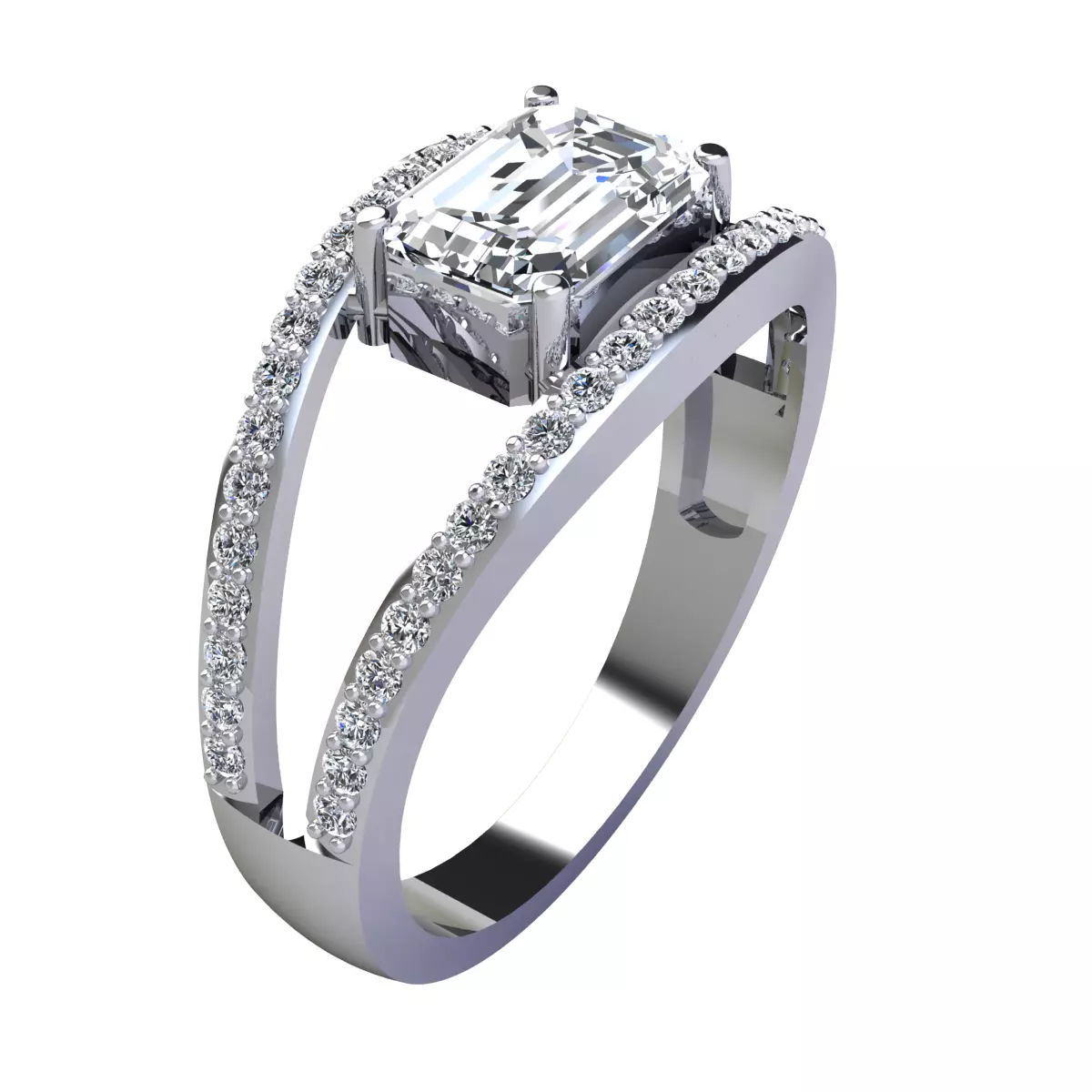 Emerald Center Diamond Ring  3D print model_0