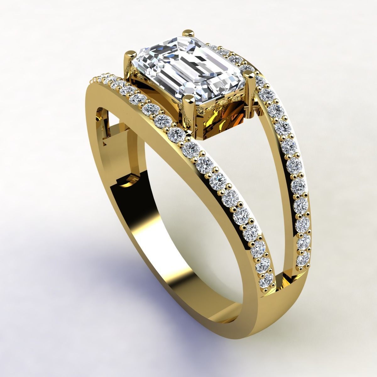 Emerald Center Diamond Ring  3D print model_10