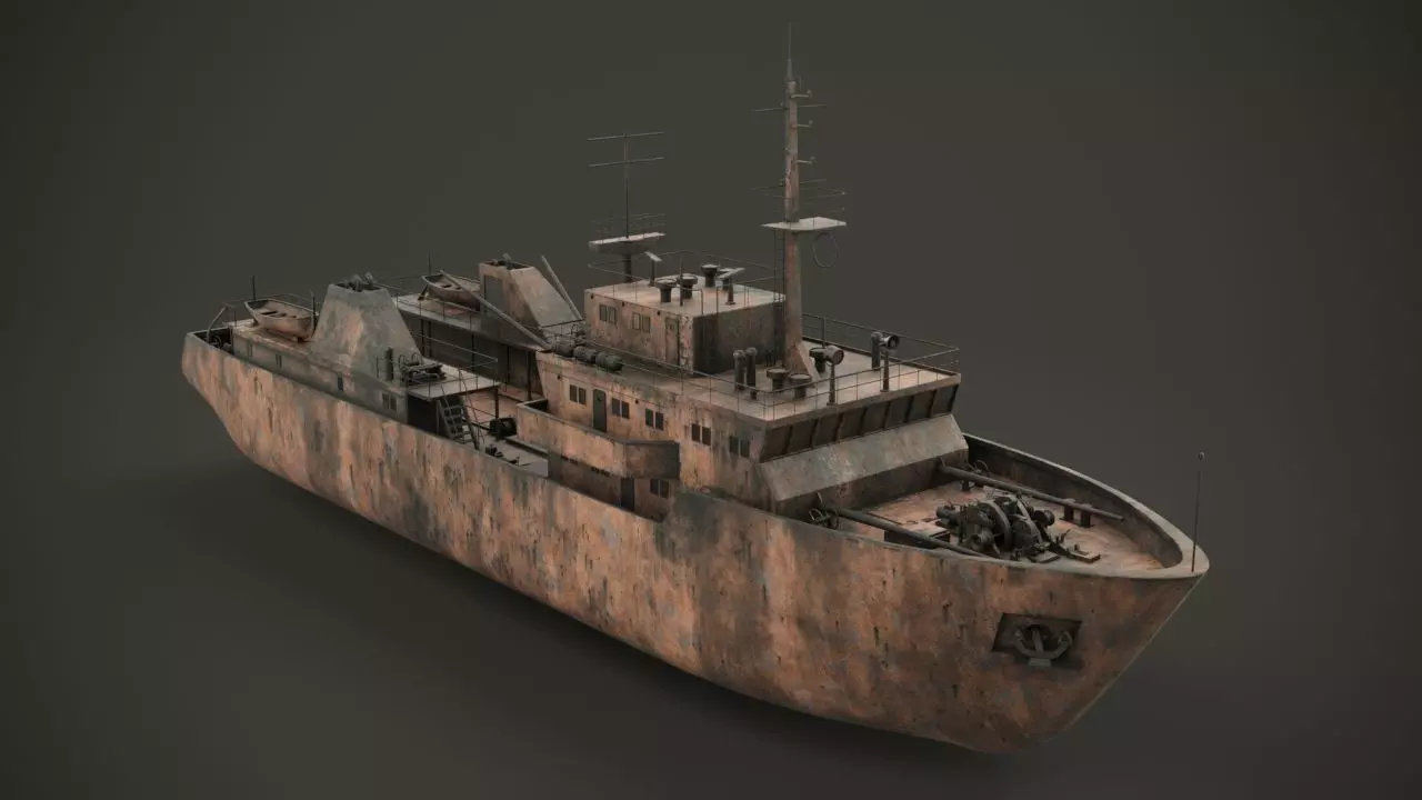 Old rusted abandoned vessel 3D model_0