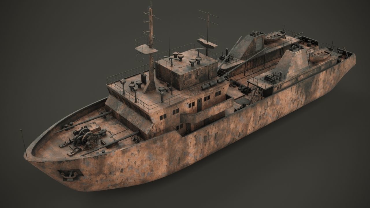 Old rusted abandoned vessel 3D model_2