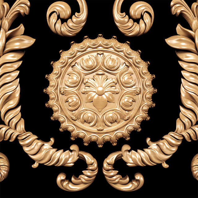 Baroque floral carving 3D model_2