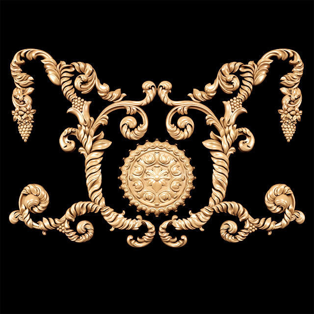 Baroque floral carving 3D model_1