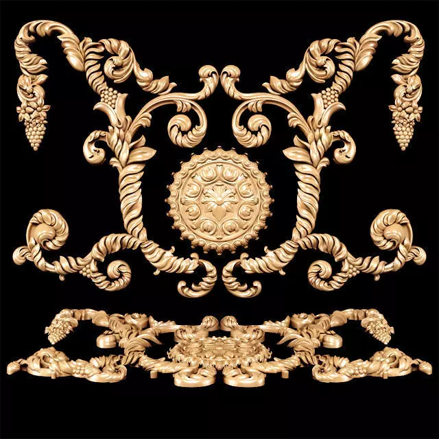 Baroque floral carving 3D model_0