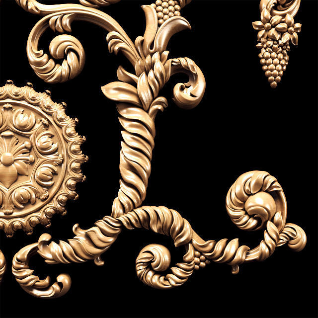 Baroque floral carving 3D model_5