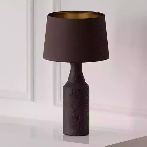 Pair of Lamps with Wood Foot and Brown Lampshade