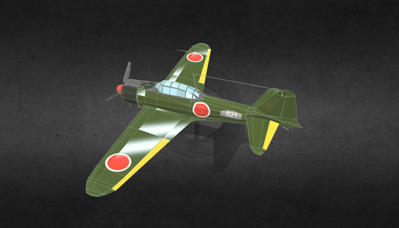 Mitsubishi A6M Zero Low-poly 3D model_9