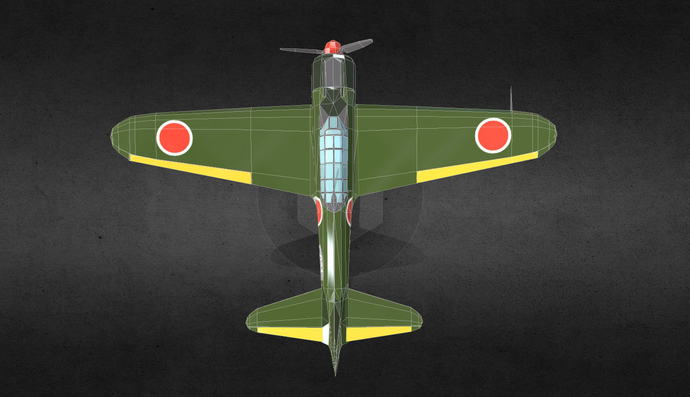 Mitsubishi A6M Zero Low-poly 3D model_7