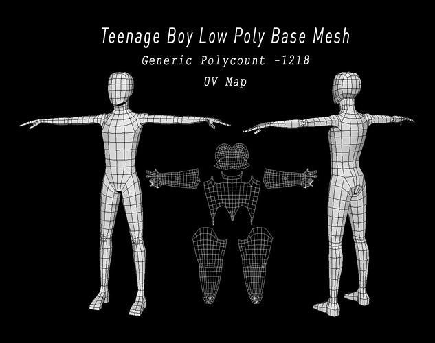 Teenage Boy Low Poly Base Mesh Low-poly 3D model