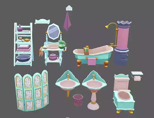 Stylized Cartoon Vintage Bathroom Set