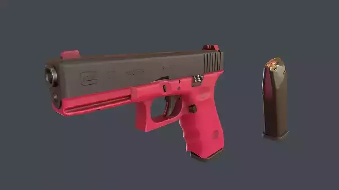 Pink Glock 17 with magazine Low-poly 3D model