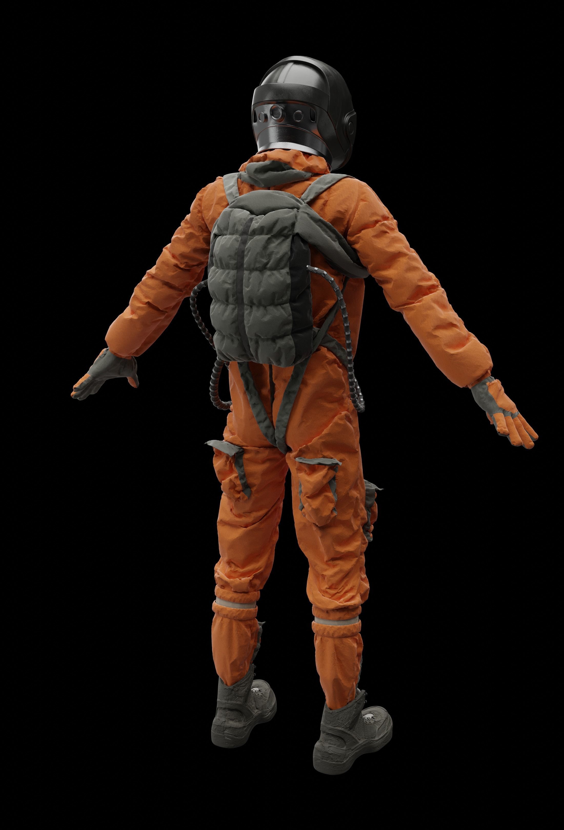 Astronaut orange space suit 3D model_3