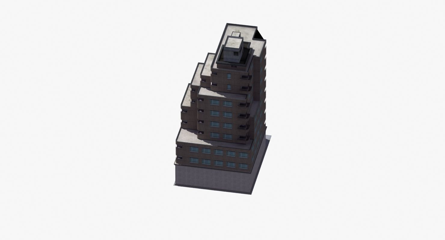Modern Apartment Building Low-poly 3D model_3