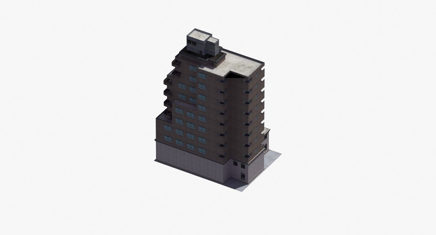 Modern Apartment Building Low-poly 3D model_19