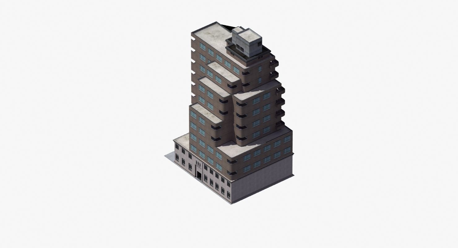 Modern Apartment Building Low-poly 3D model_7