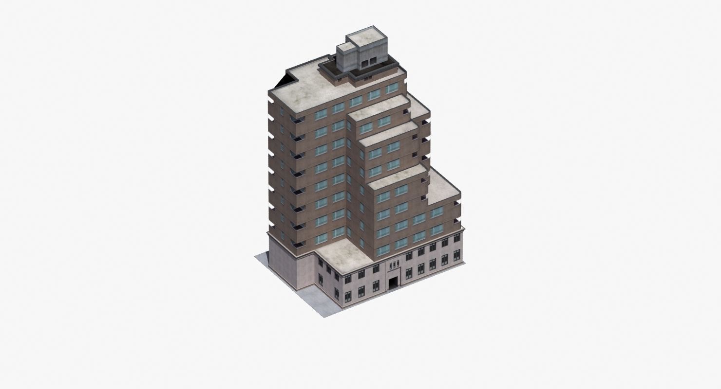 Modern Apartment Building Low-poly 3D model_12