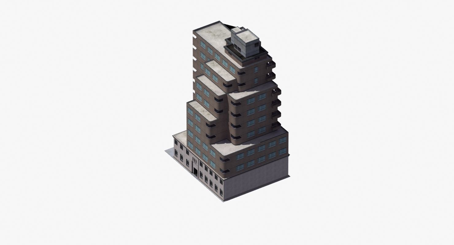 Modern Apartment Building Low-poly 3D model_6