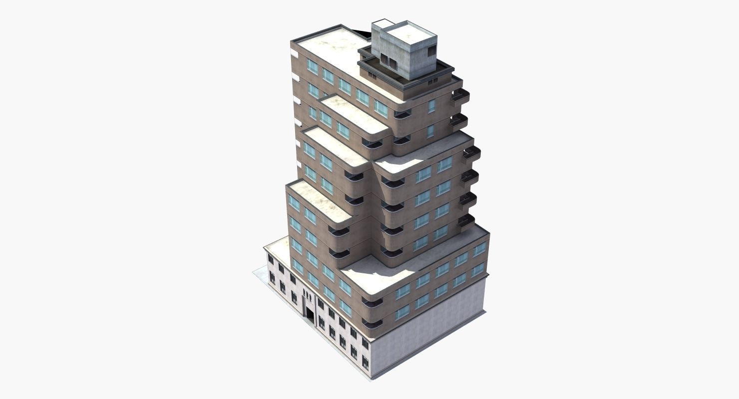 Modern Apartment Building Low-poly 3D model_39